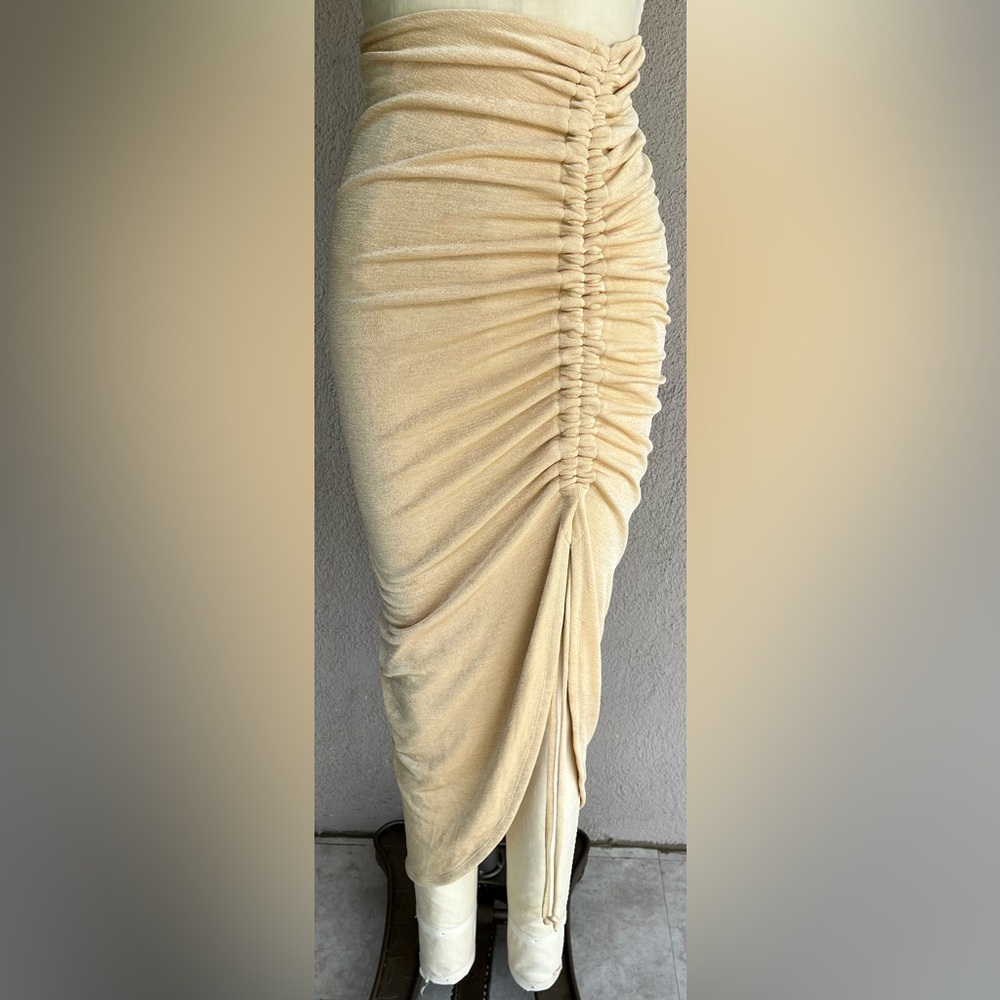 Cream Maxi Ruched Pencil Skirt